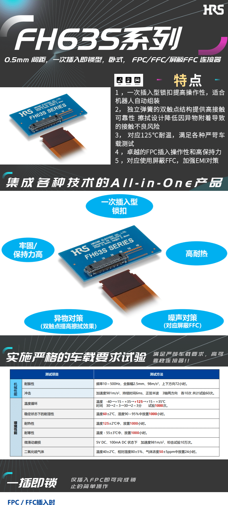 【產品推薦】一插即鎖，2觸點，支持125℃連接器-FH63S系列